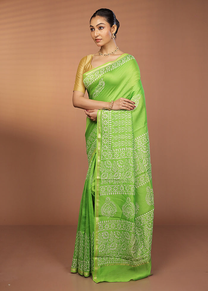 Green Chanderi Silk Saree With Blouse Piece