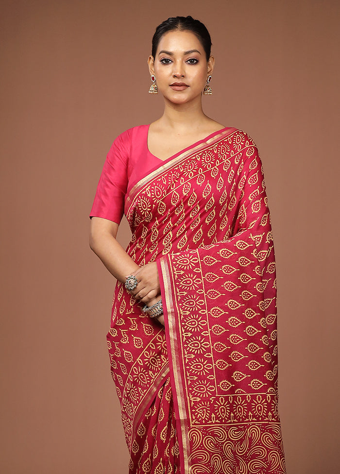 Red Chanderi Silk Saree With Blouse Piece