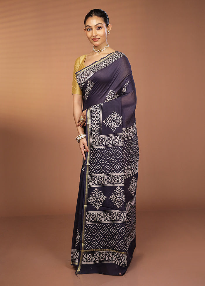 Blue Chanderi Silk Saree With Blouse Piece