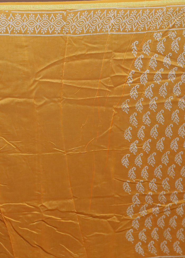 Yellow Chanderi Cotton Saree With Blouse Piece