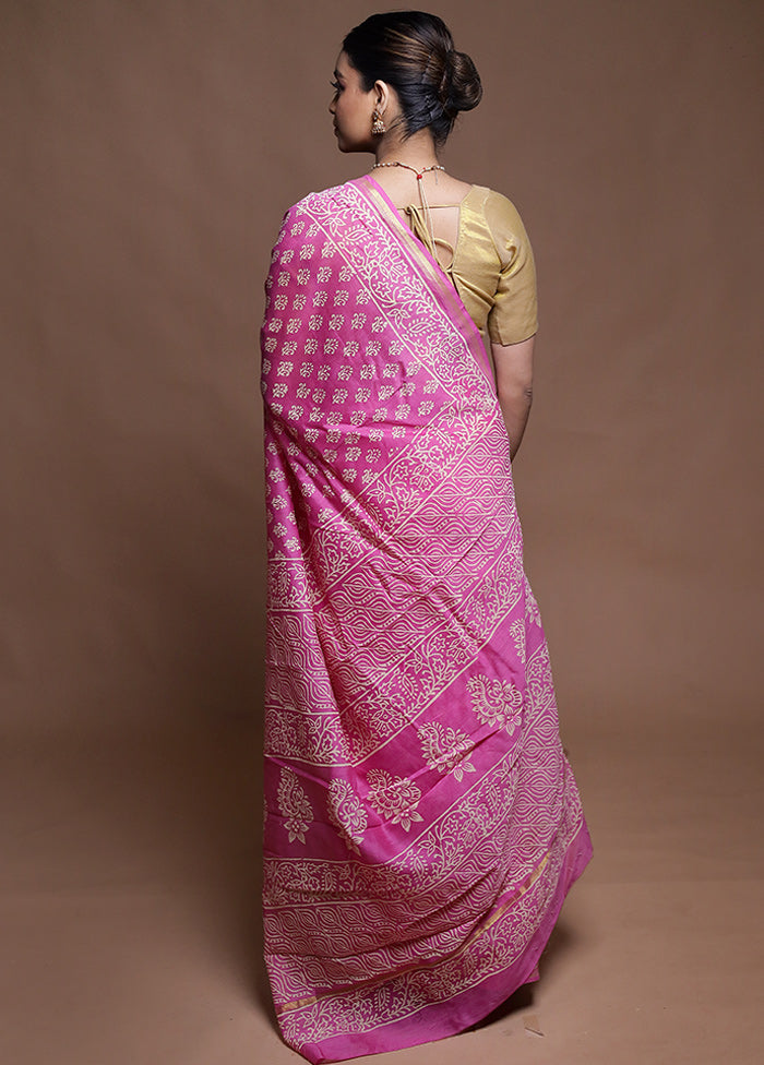 Pink Chanderi Cotton Saree With Blouse Piece