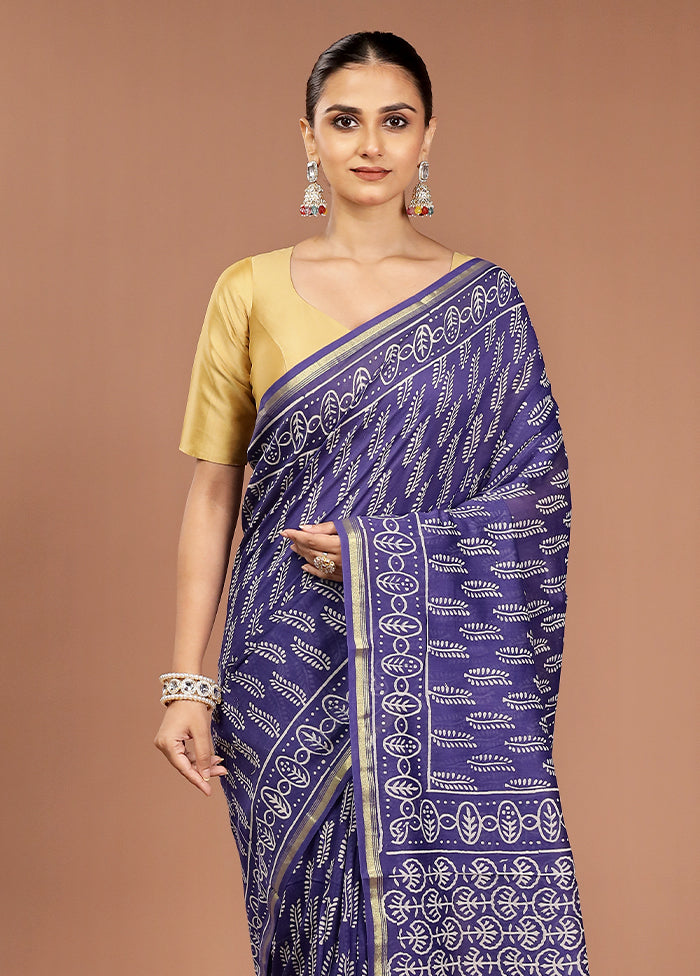 Blue Chanderi Cotton Saree With Blouse Piece