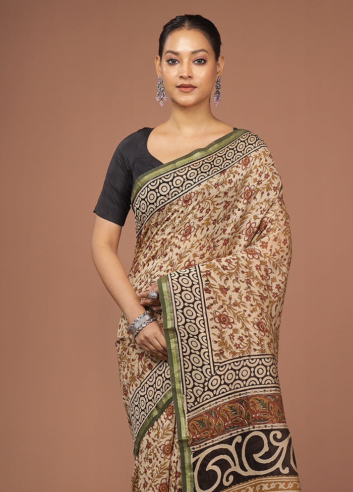 Cream Chanderi Silk Saree With Blouse Piece