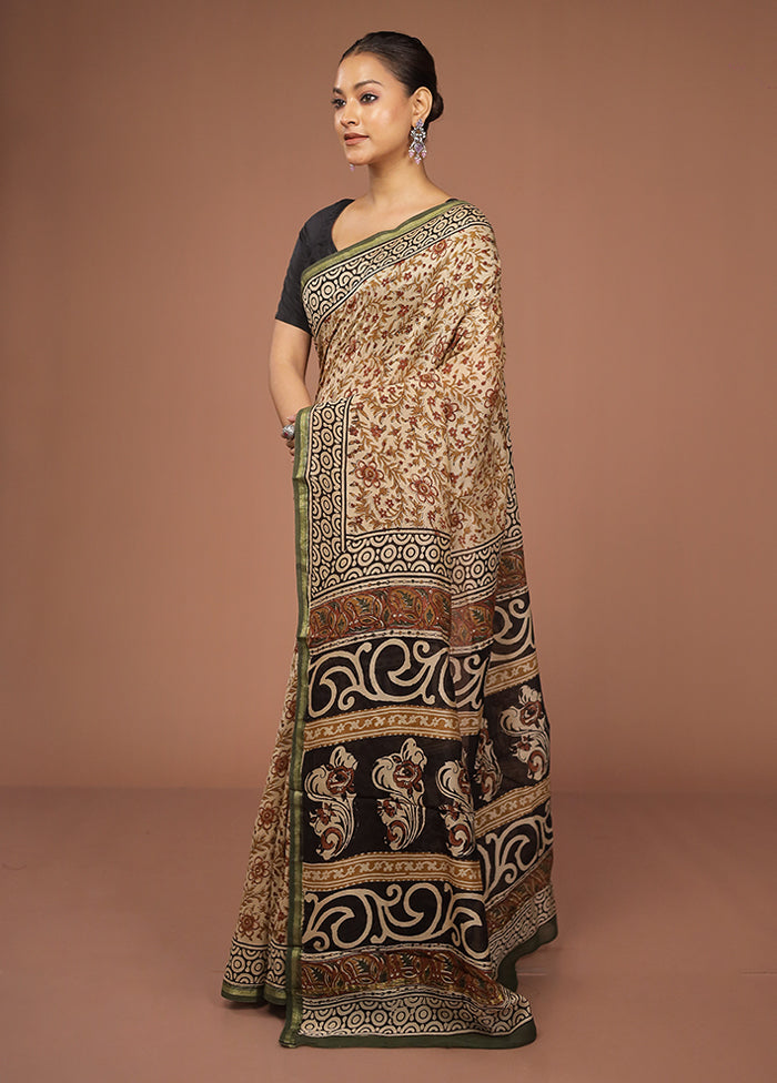 Cream Chanderi Silk Saree With Blouse Piece