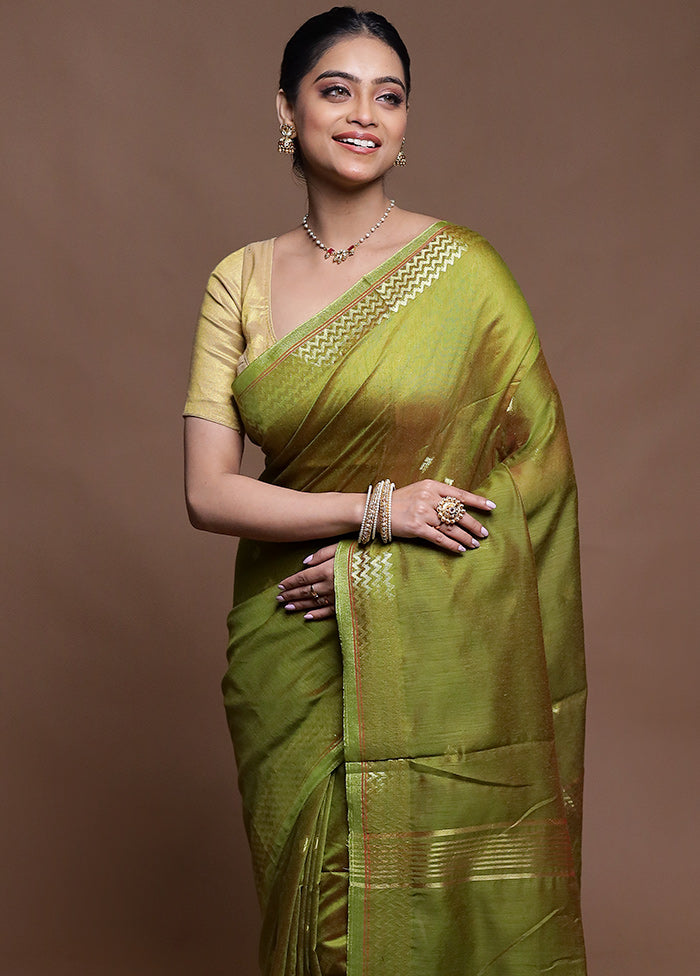 Green Cotton Saree With Blouse Piece