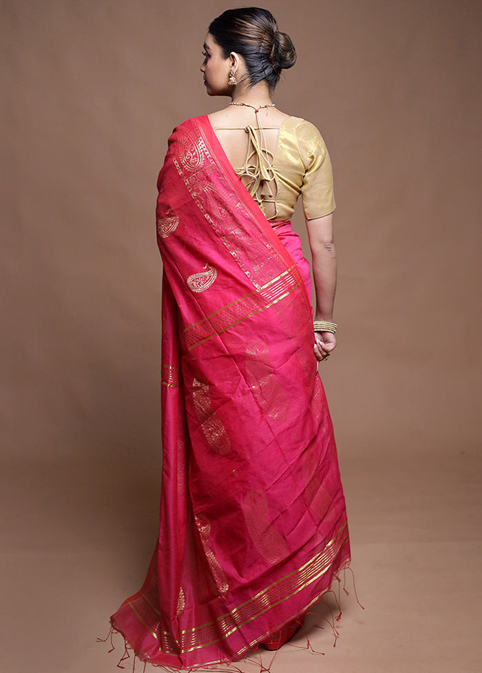 Pink Cotton Saree With Blouse Piece