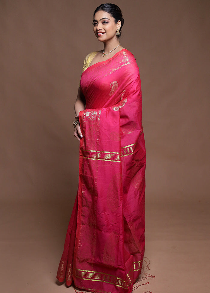 Pink Cotton Saree With Blouse Piece