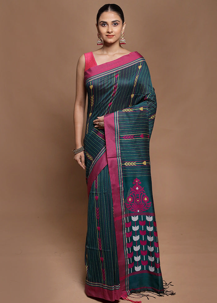 Green Pure Cotton Saree With Blouse Piece