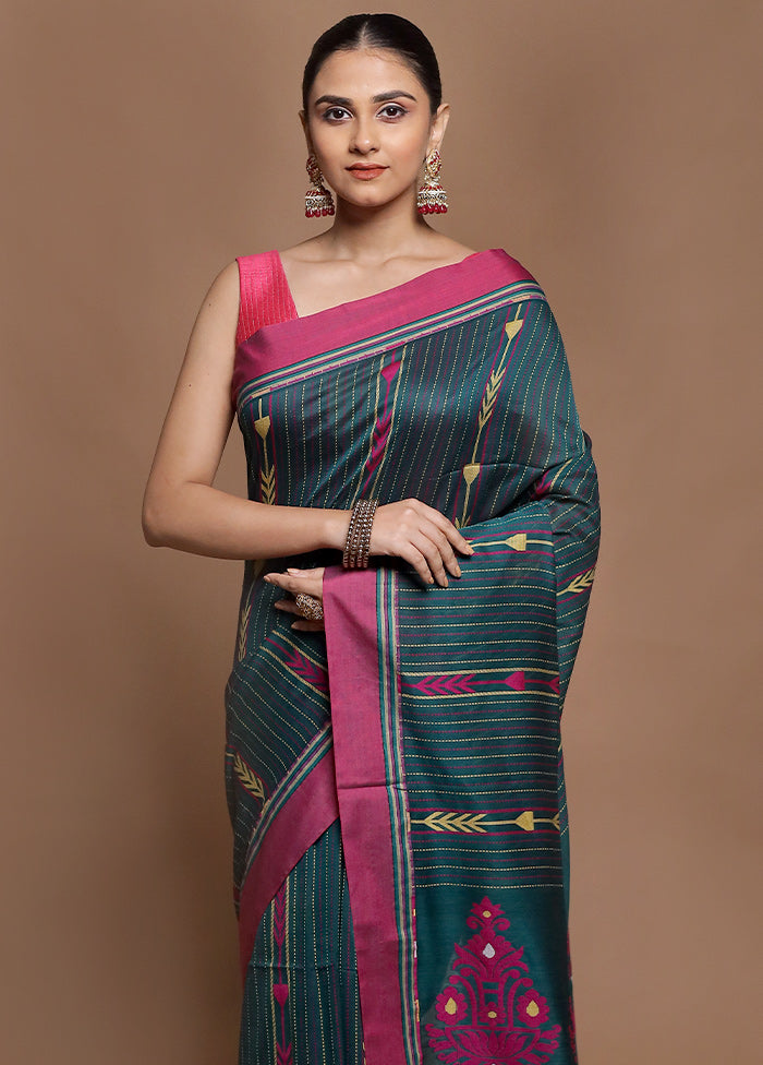 Green Pure Cotton Saree With Blouse Piece