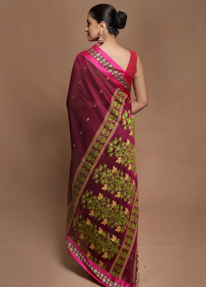 Pink Pure Cotton Saree With Blouse Piece