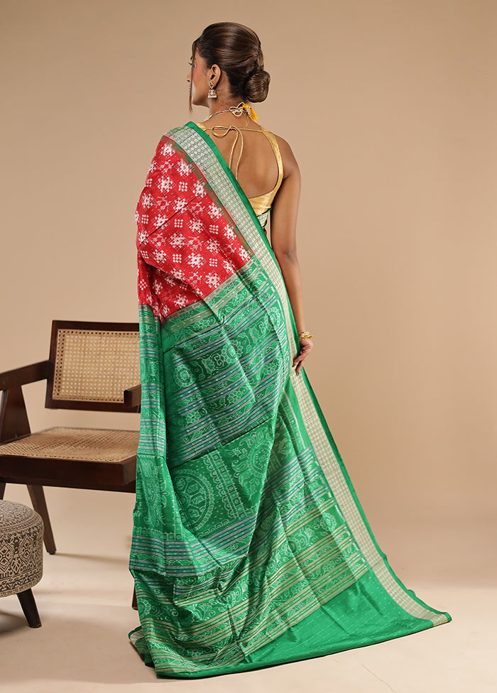 Red Handloom Bomkai Pure Silk Saree With Blouse Piece