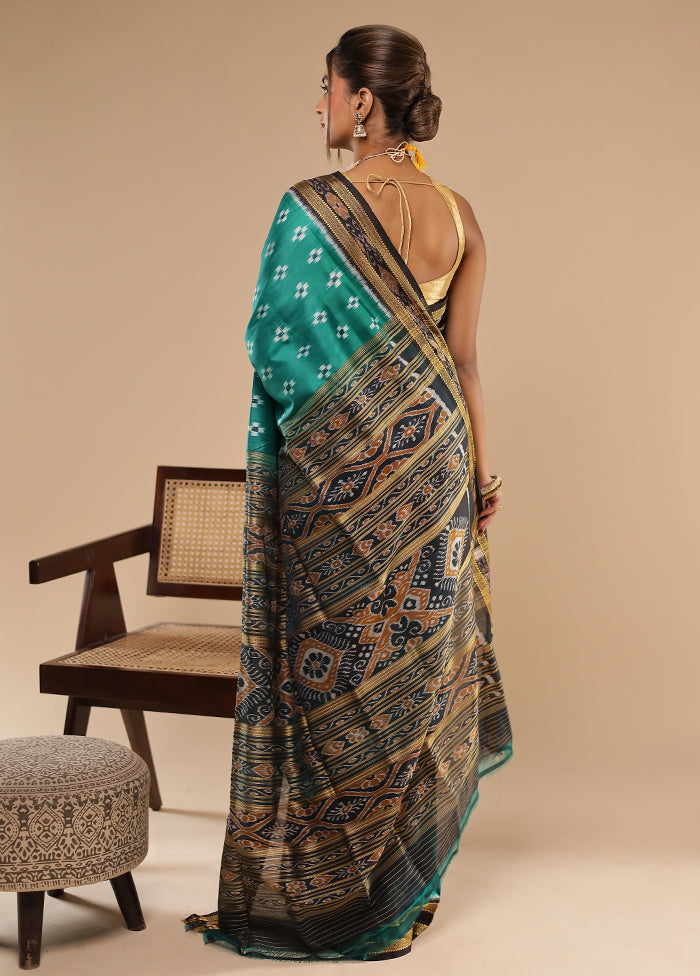 Green Handloom Ikkat Pure Silk Saree With Blouse Piece