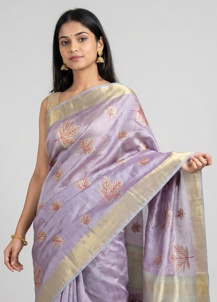 Purple Tussar Silk Saree With Blouse Piece
