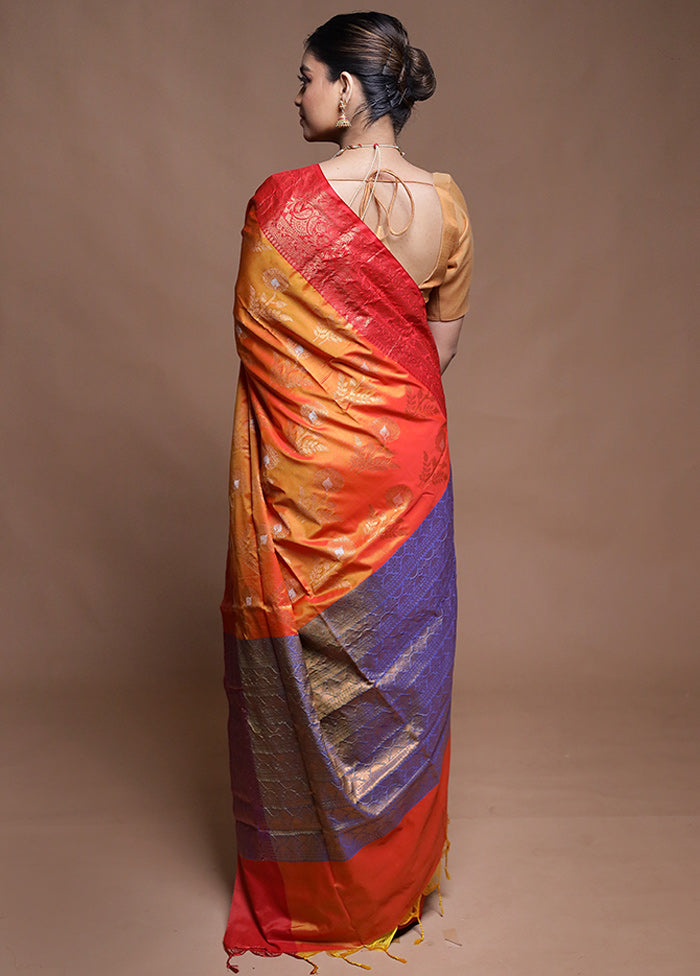 Rust Dupion Silk Saree With Blouse Piece