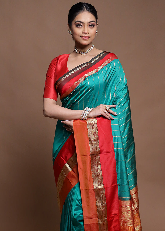 Green Handloom Kanchipuram Pure Silk Saree With Blouse Piece