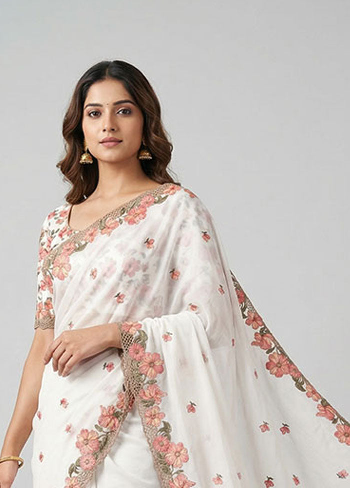White Tussar Silk Saree With Blouse Piece