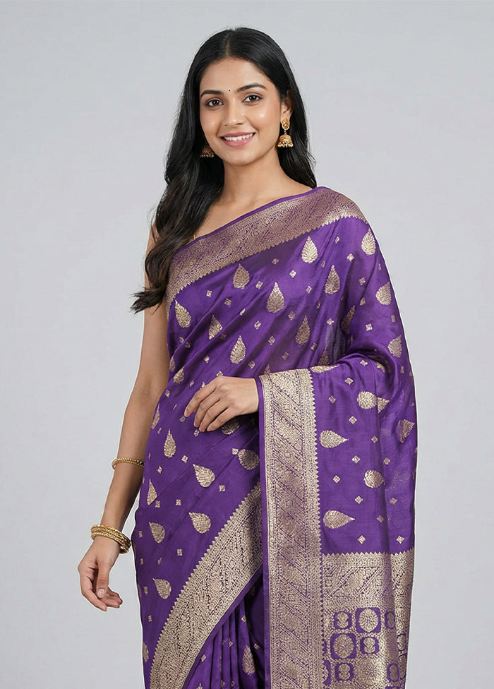 Purple Dupion Silk Saree With Blouse Piece