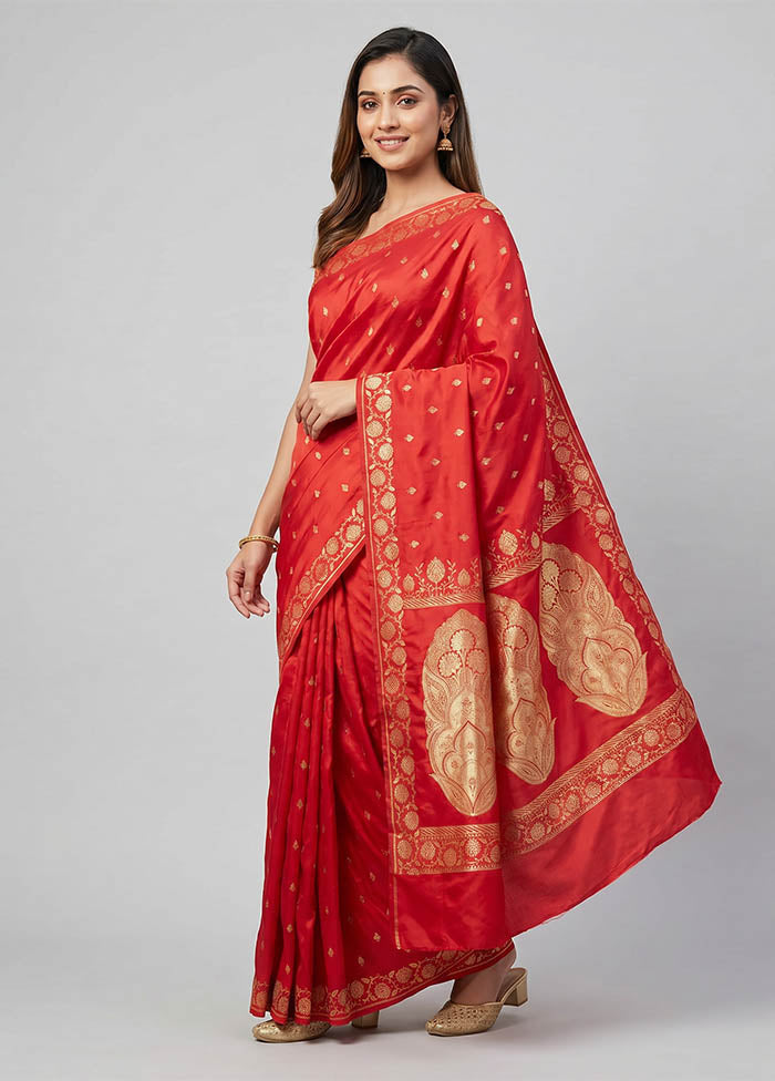 Red Banarasi Silk Saree With Blouse Piece