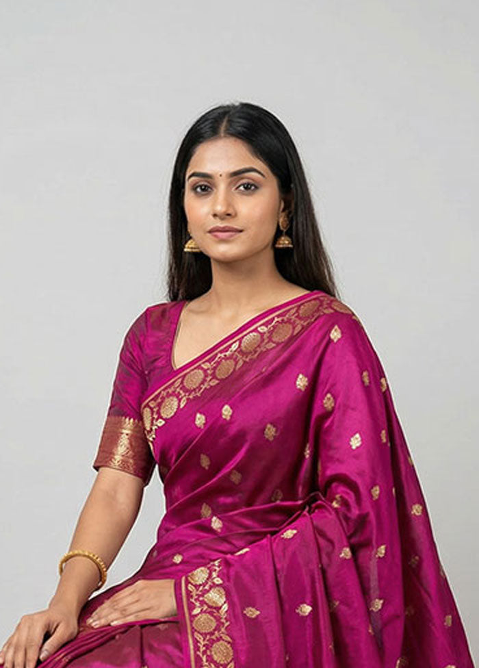 Pink Banarasi Silk Saree With Blouse Piece