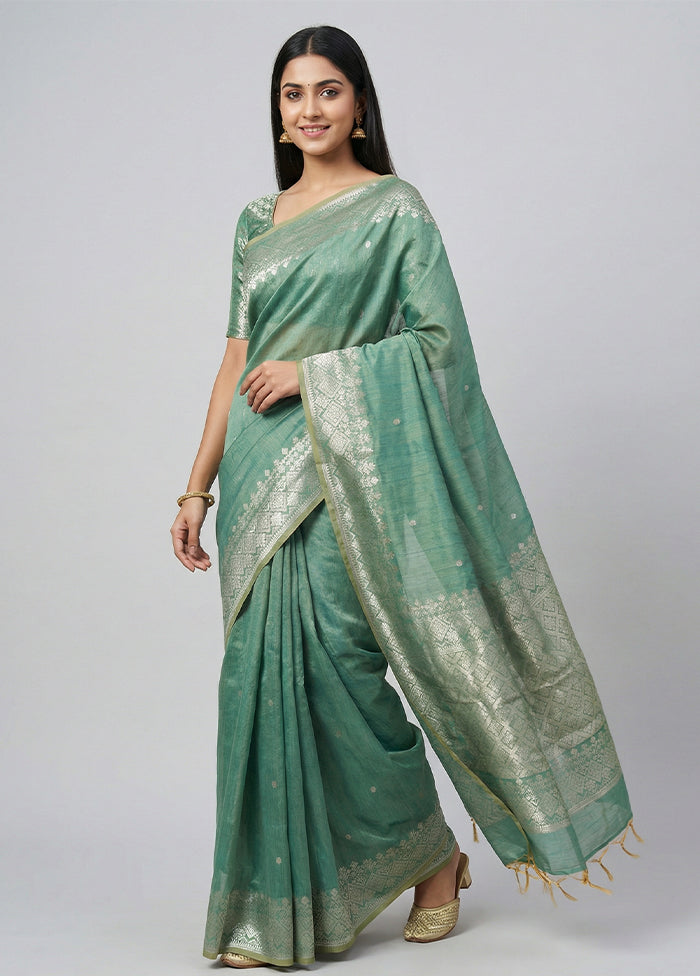 Green Dupion Silk Saree With Blouse Piece