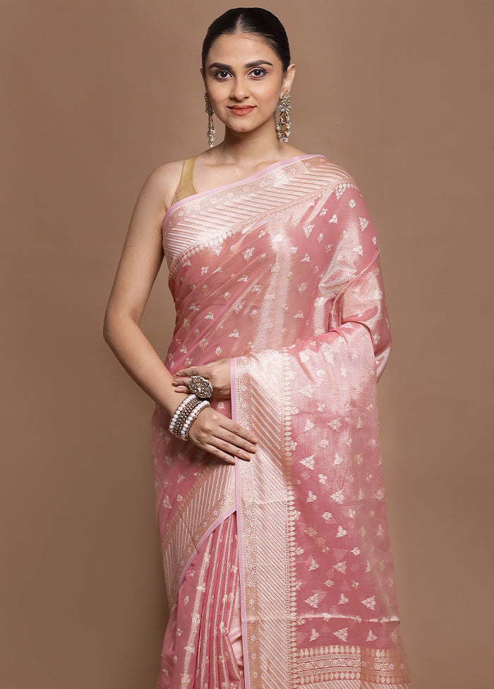 Pink Tissue Silk Saree With Blouse Piece