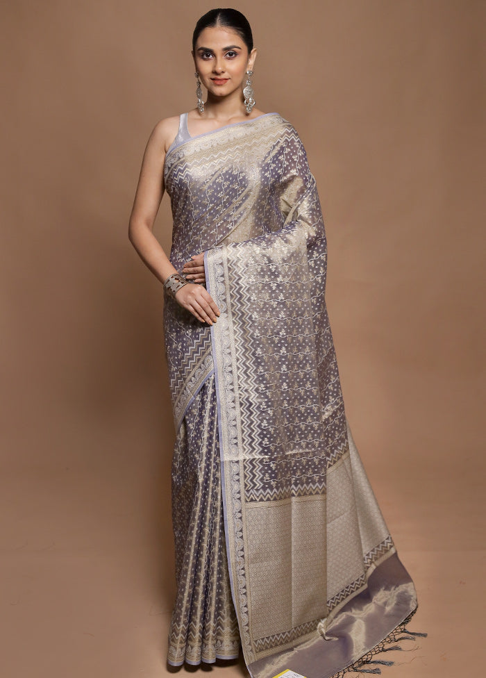Blue Tissue Silk Saree With Blouse Piece