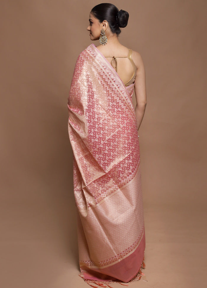 Pink Tissue Silk Saree With Blouse Piece