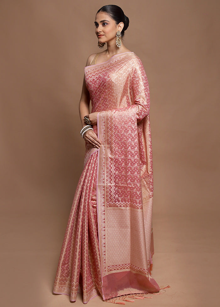 Pink Tissue Silk Saree With Blouse Piece