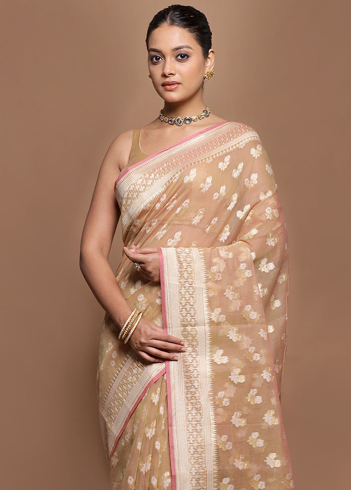Cream Kora Silk Saree With Blouse Piece
