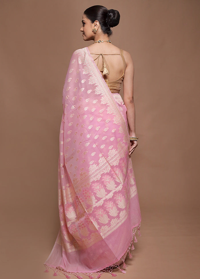 Pink Kora Silk Saree With Blouse Piece