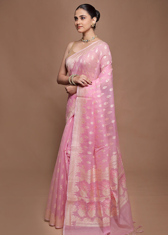 Pink Kora Silk Saree With Blouse Piece
