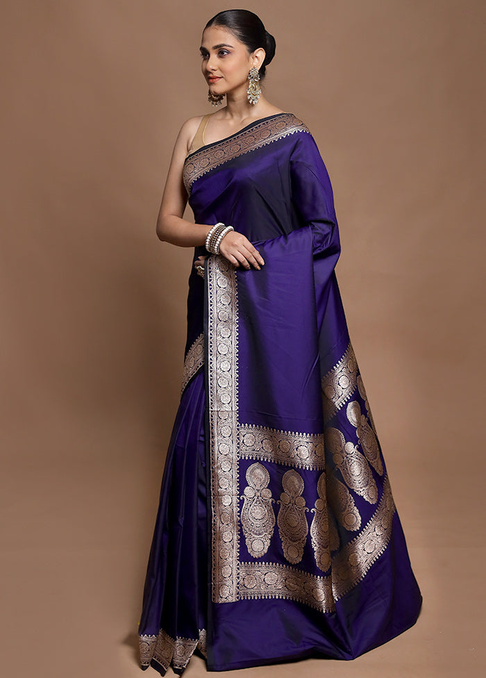 Blue Katan Silk Saree With Blouse Piece