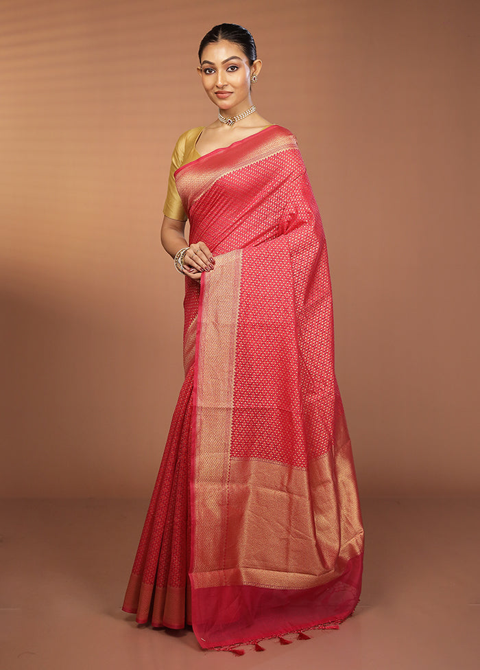 Red Kora Silk Saree With Blouse Piece