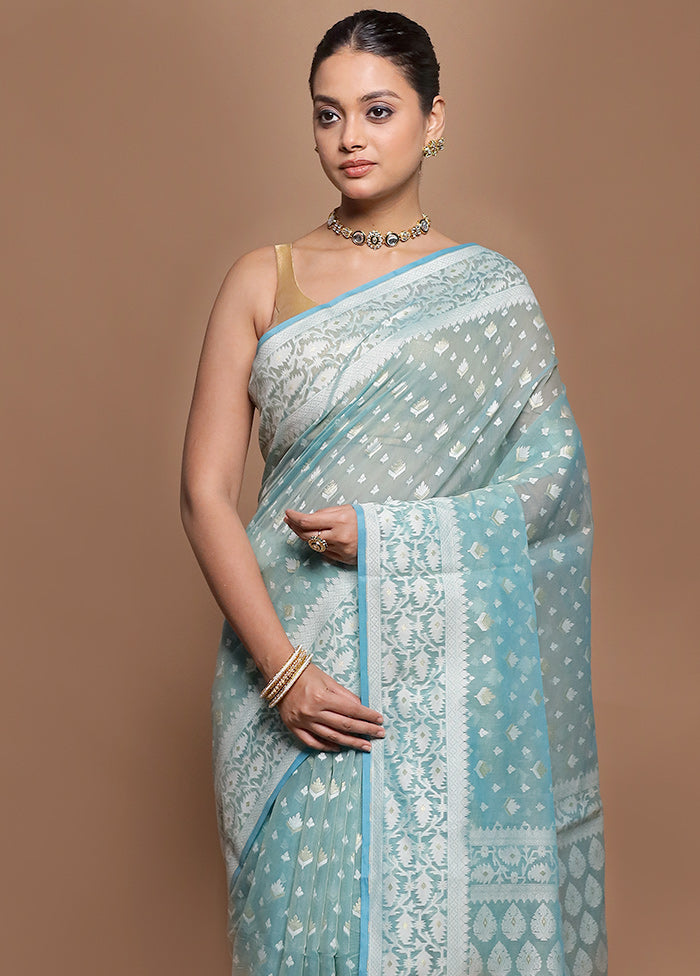 Green Kora Silk Saree With Blouse Piece