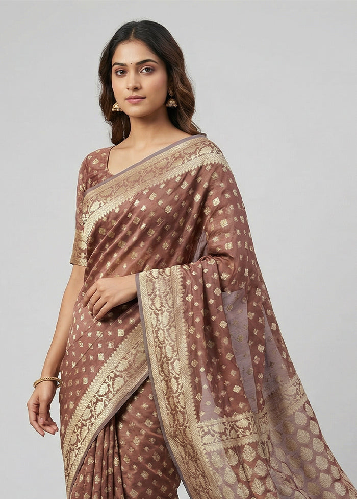Purple Kora Silk Saree With Blouse Piece