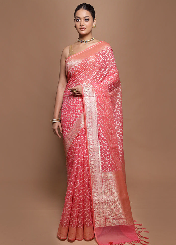 Pink Kora Silk Saree With Blouse Piece