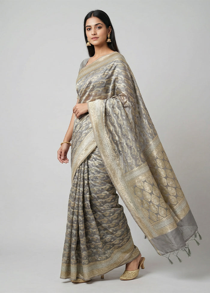 Grey Kora Silk Saree With Blouse Piece