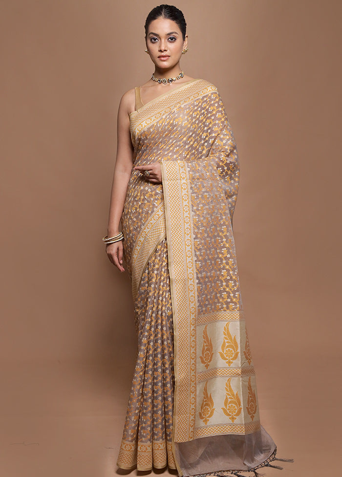 Cream Kora Silk Saree With Blouse Piece