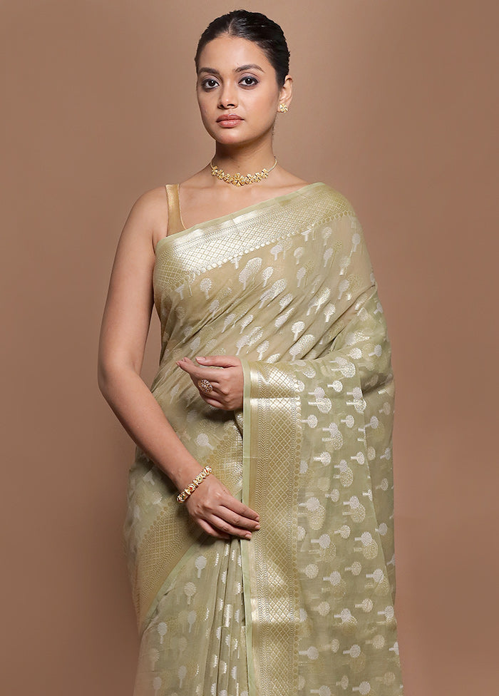 Cream Kora Silk Saree With Blouse Piece
