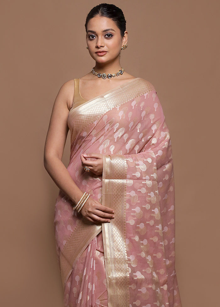 Pink Kora Silk Saree With Blouse Piece
