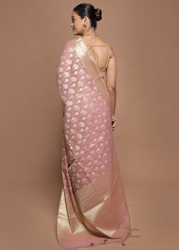Pink Kora Silk Saree With Blouse Piece