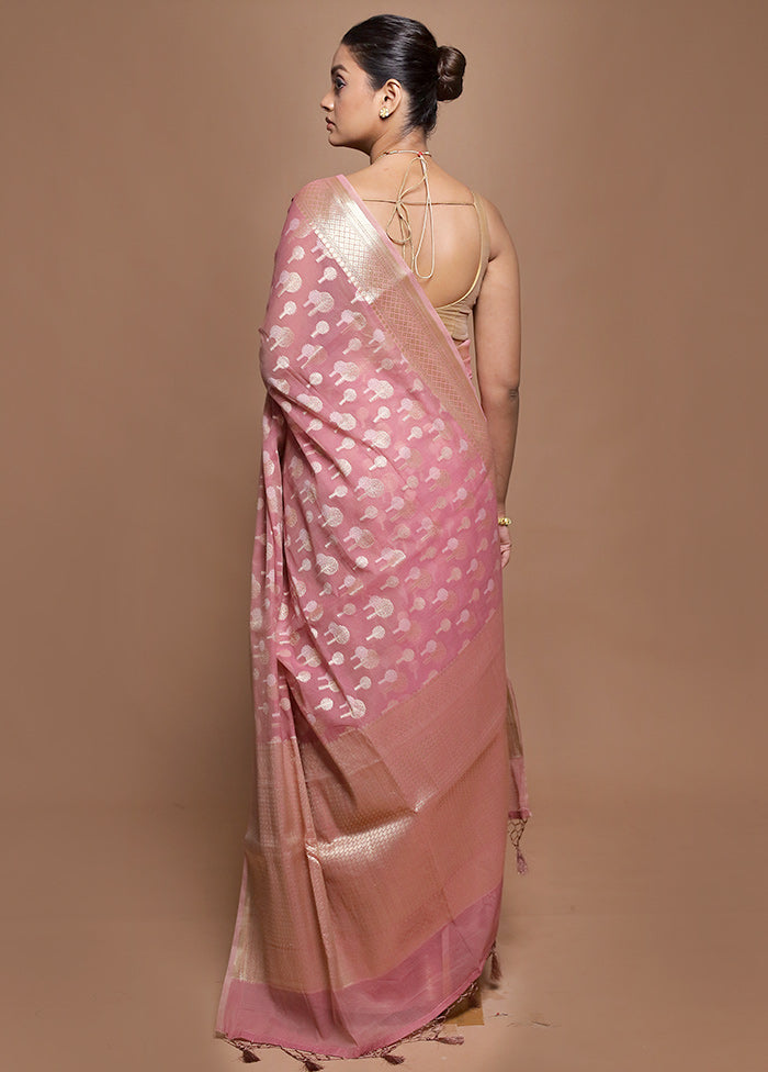 Pink Kora Silk Saree With Blouse Piece