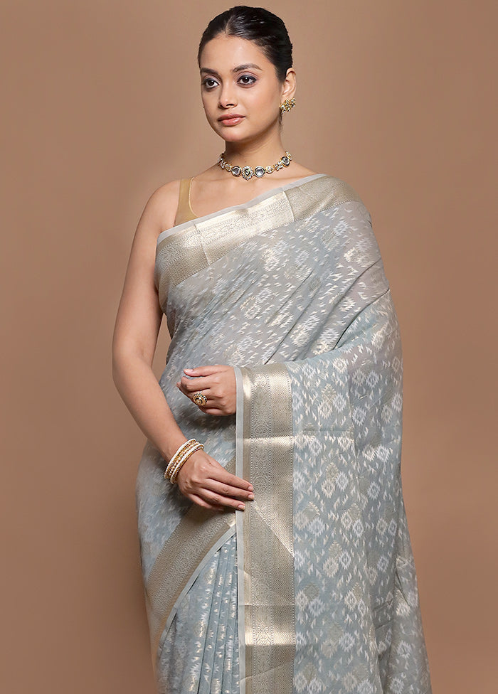 Grey Kora Silk Saree With Blouse Piece