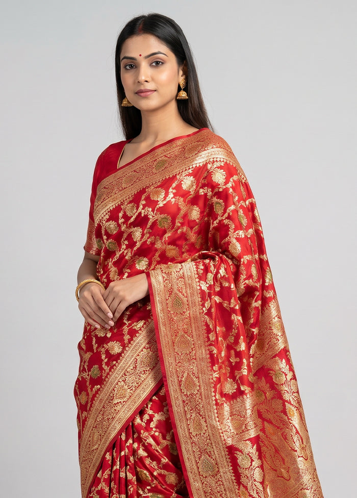 Pink Handloom Banarasi Pure Silk Saree With Blouse Piece