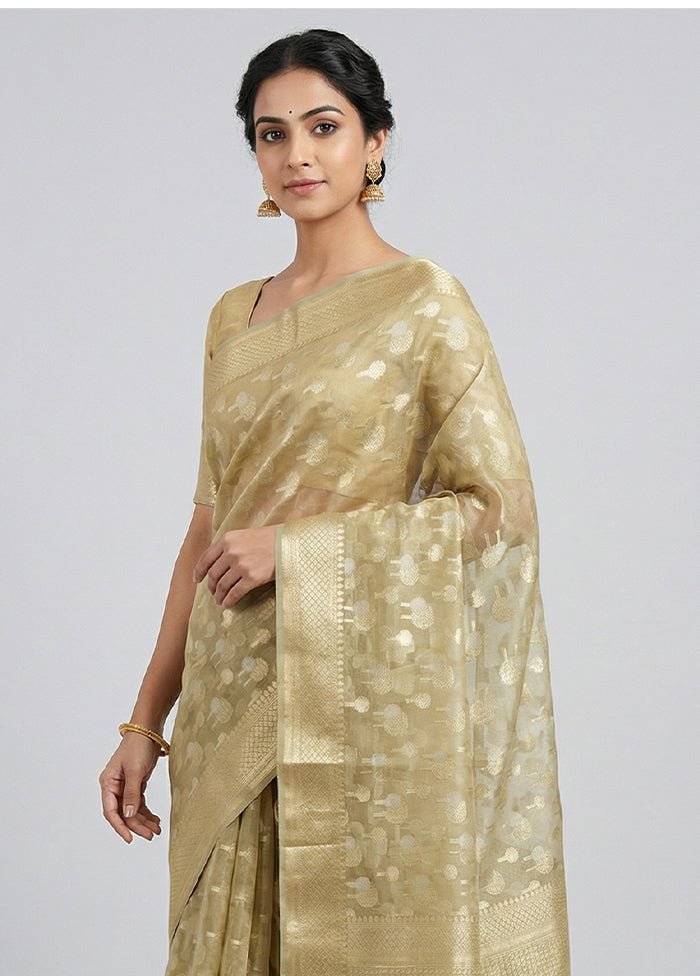Cream Kora Silk Saree With Blouse Piece
