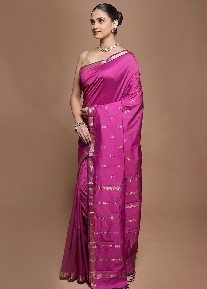 Purple Kanjivaram Silk Saree With Blouse Piece