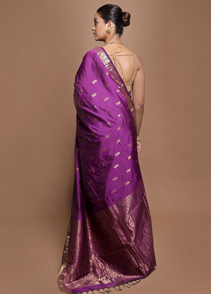 Purple Kanjivaram Silk Saree With Blouse Piece