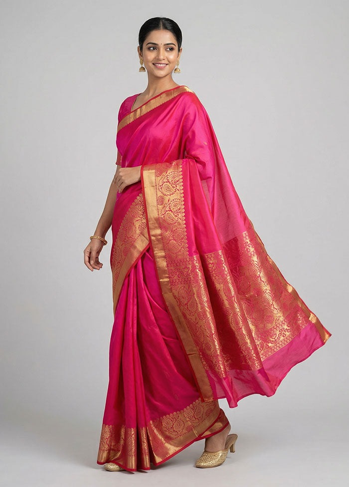 Pink Kanjivaram Silk Saree With Blouse Piece