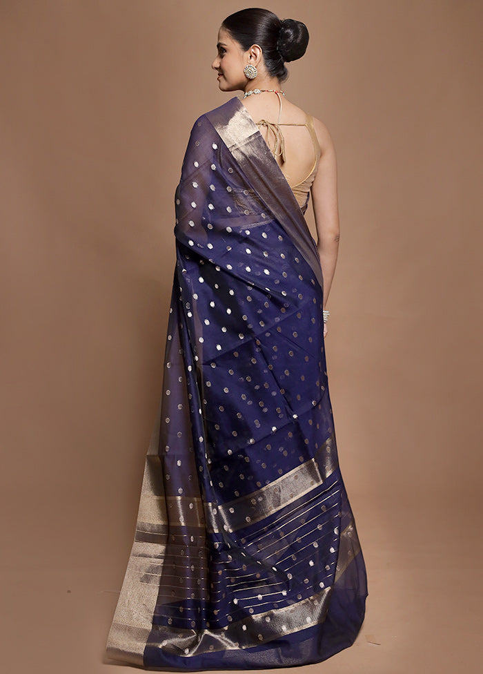 Blue Kora Silk Saree With Blouse Piece