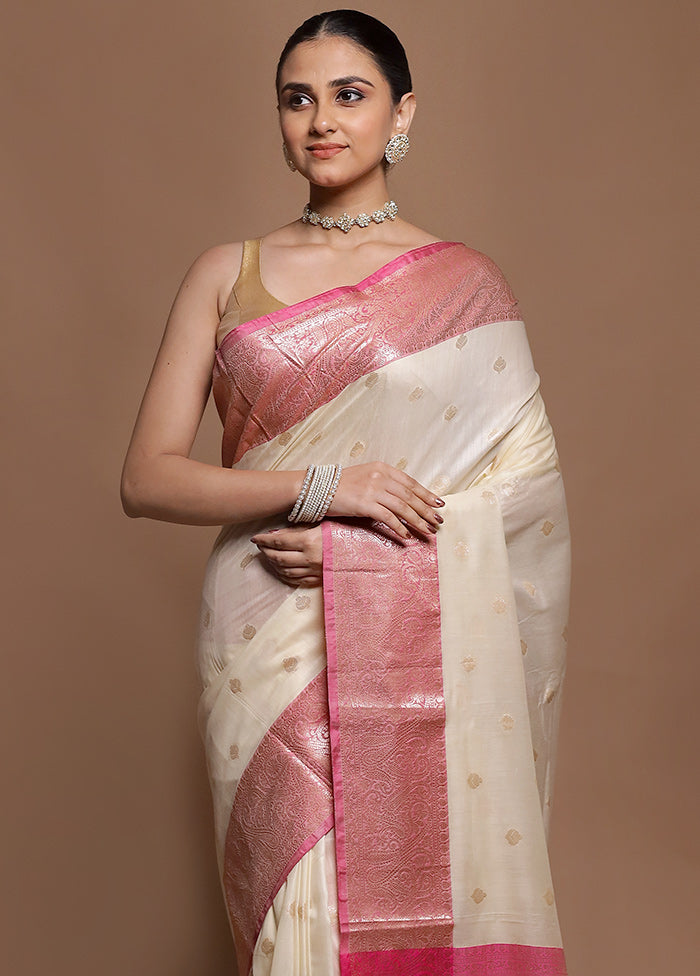 Cream Cotton Saree With Blouse Piece